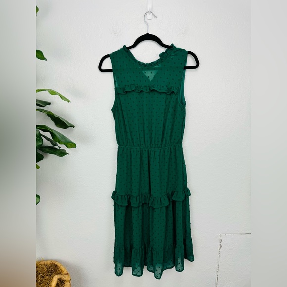 NWT Monteau Green Swiss Dot Sleeveless Chiffon Ruffle Dress - Picture 2 of 6